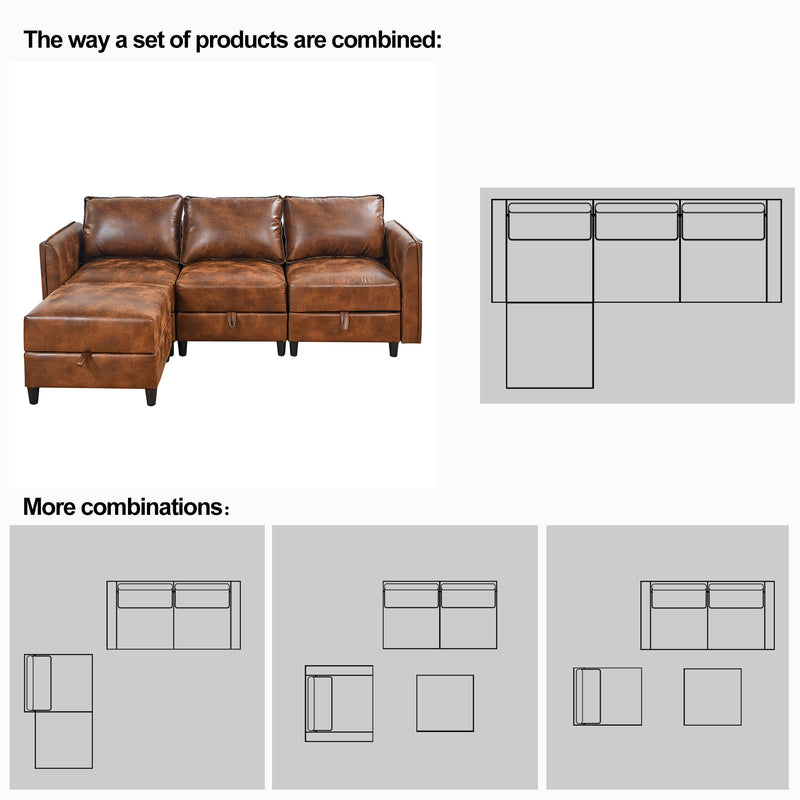 Welike Modular combination sofa L-shaped convertible sofa with reversible upholstered storage seat with sleeper sofa brown tech cloth