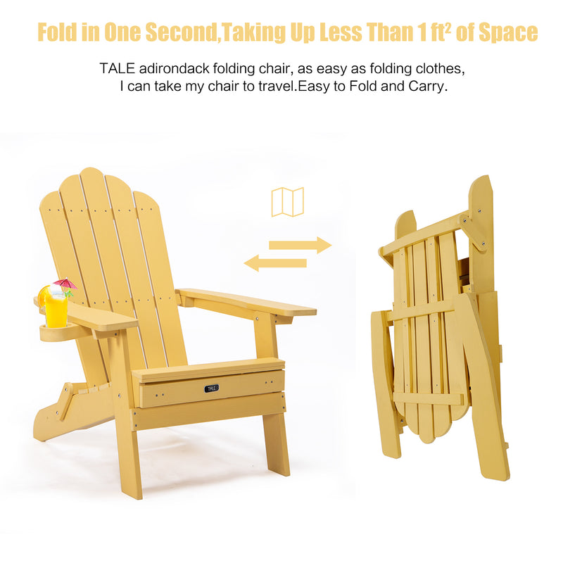 TALE Folding Adirondack Chair with Pullout Ottoman with Cup Holder, Oversized, Poly Lumber,  for Patio Deck Garden, Backyard Furniture, Easy to Install,YELLOW. Banned from selling on Amazon