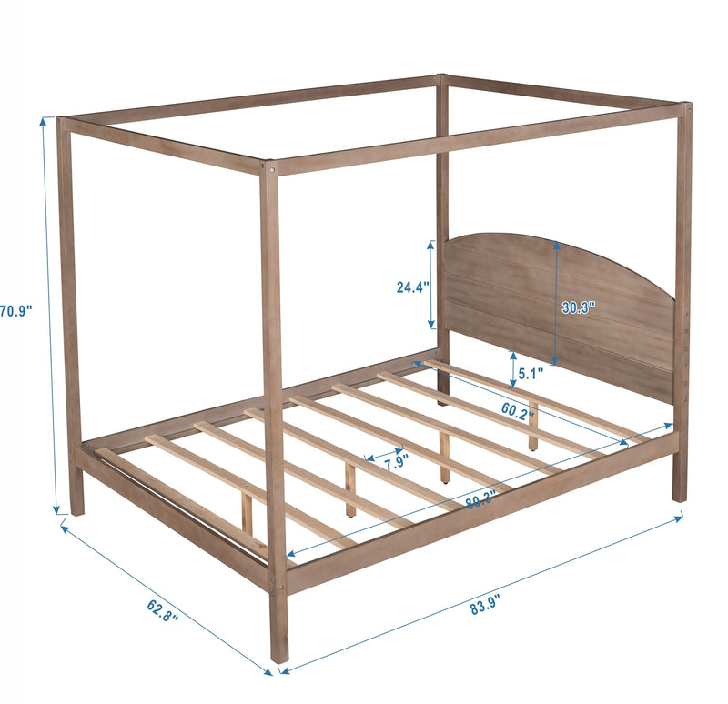 Queen Size Canopy Platform Bed with Headboard and Support Legs,Brown Wash