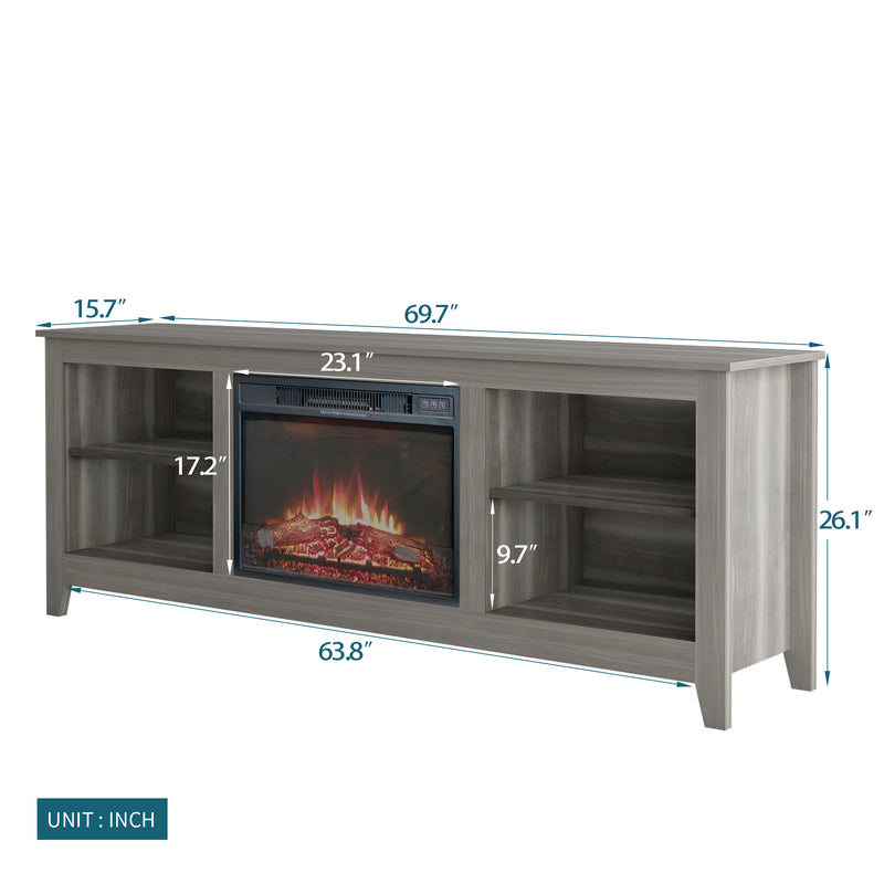 The television cabinet/ TV stand with an electronic fireplace，can be assembled in Lounge Room,Living Room or Bedroom，colour: Gray