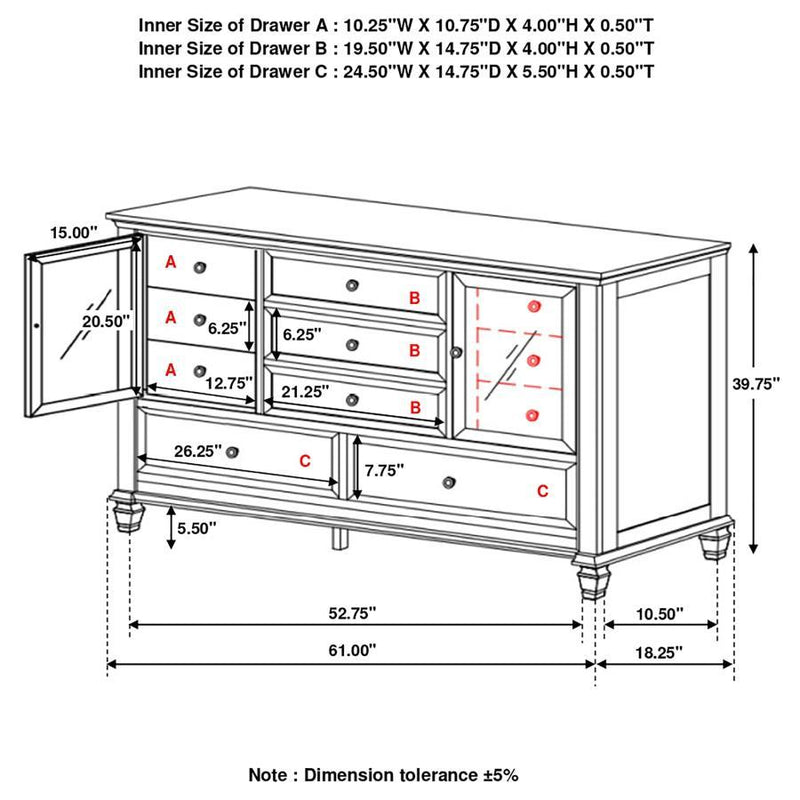 Sandy Beach - 11-drawer Rectangular Dresser