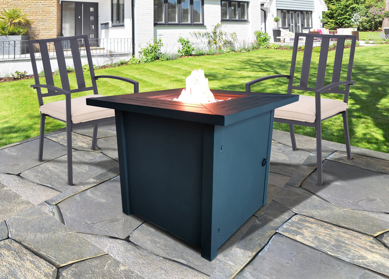 Belitung Black Metal Square Fire Pit Table with Glass Rocks