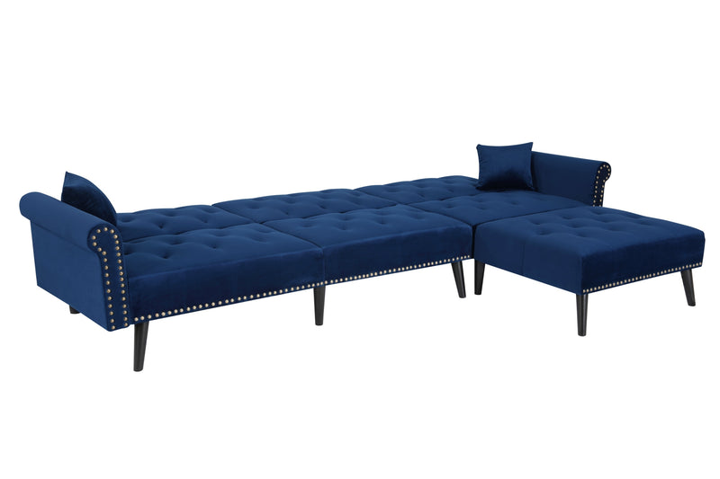 Convertible Sofa bed sleeper Navy blue velvet (same as W223S01591。Size difference, See Details in page.)