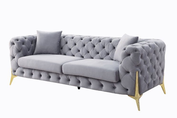 Jelanea - Sofa - Gray Velvet & Gold Finish - 30"