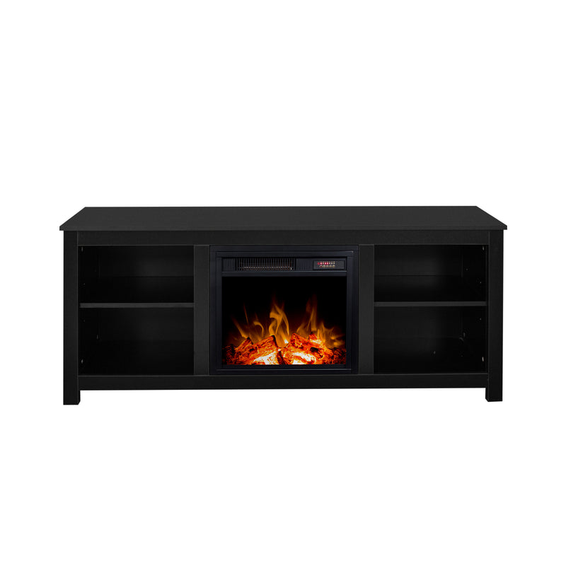 Classic 4 Cubby Fireplace TV Stand , Black