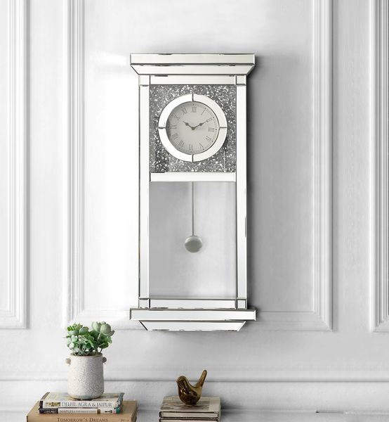 Noralie - Wall Clock - Mirrored & Faux Diamonds - 32" - Atlantic Fine Furniture Inc