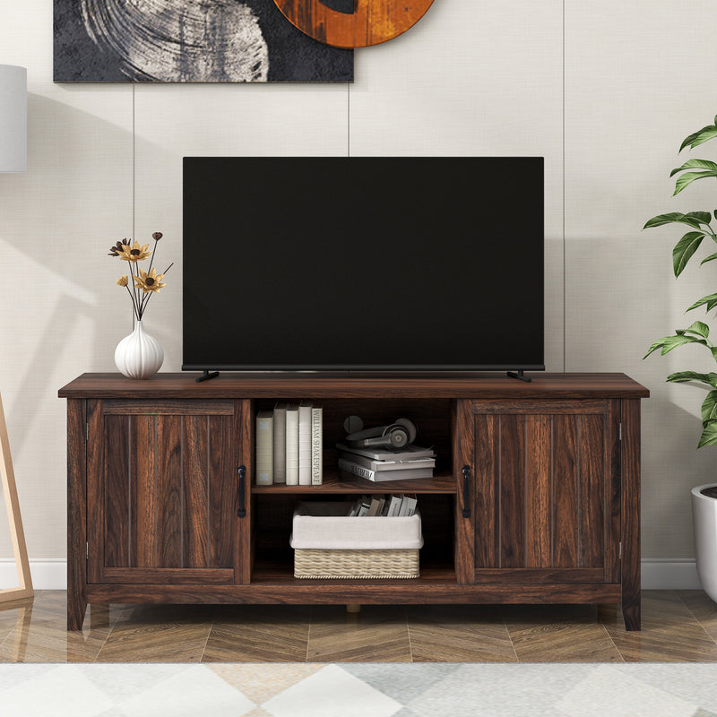 U-Can TV Stand for TV up to 60in with 2  Doors Adjustable Panels Open Style Cabinet, Sideboard for Living room, Tiger