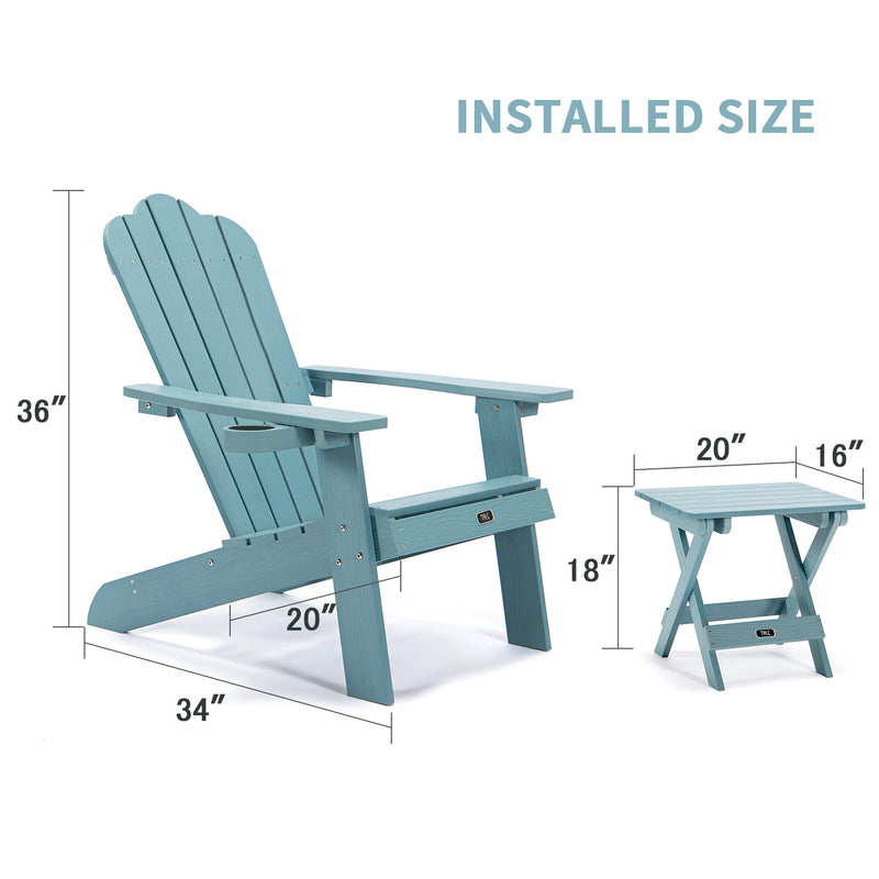 TALE Adirondack Chair Backyard Furniture Painted Seating with Cup Holder All-Weather and Fade-Resistant Plastic Wood for Lawn Outdoor Patio Deck Garden Porch Lawn Furniture Chairs Blue