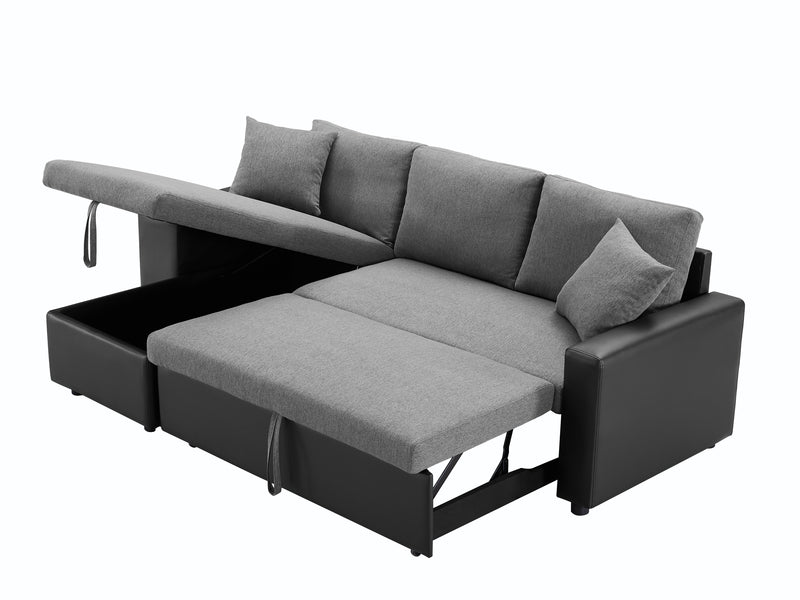 Artemax 92.5“Linen Reversible Sleeper Sectional Sofa with storage and 2 stools Steel Gray