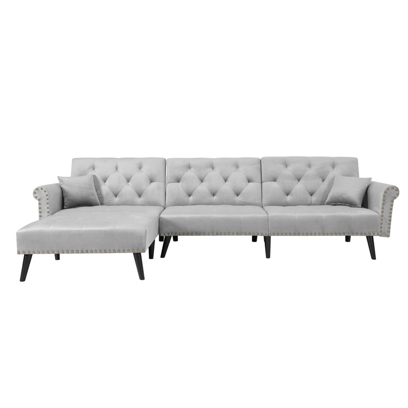 Convertible Sofa bed sleeper light grey velvet