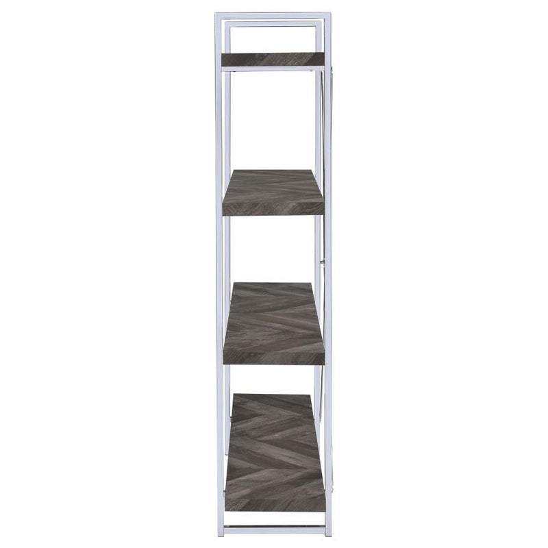 Grimma - 4-Shelf Bookshelf - Rustic Gray And Chrome