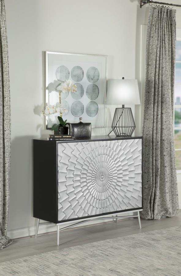 Josie - 2 Door Wood Sunburst Accent Cabinet - Black And Silver