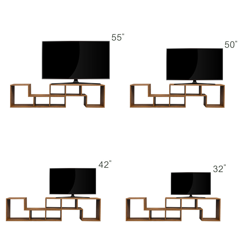 Double L-Shaped TV Stand，Display Shelf ，Bookcase for Home Furniture,Walnut