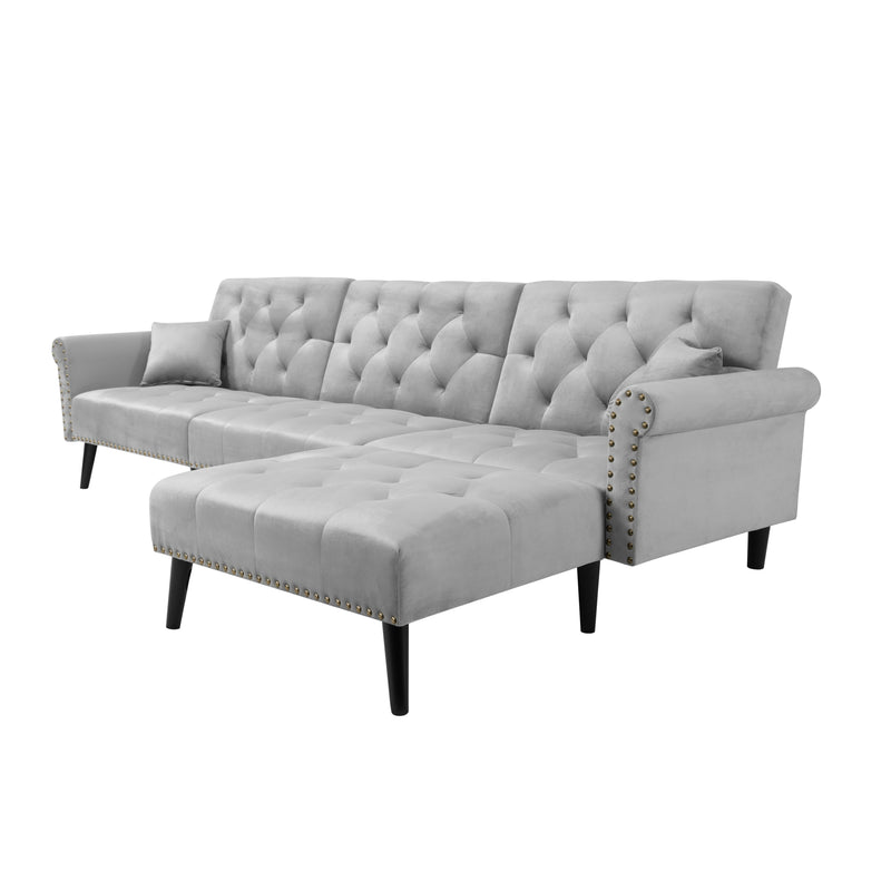 Convertible Sofa bed sleeper light grey velvet