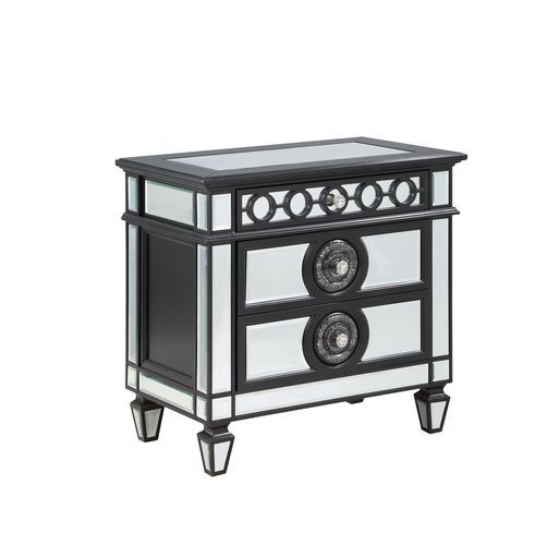 Varian II - Nightstand - Black Velvet & Black & Sliver Finish