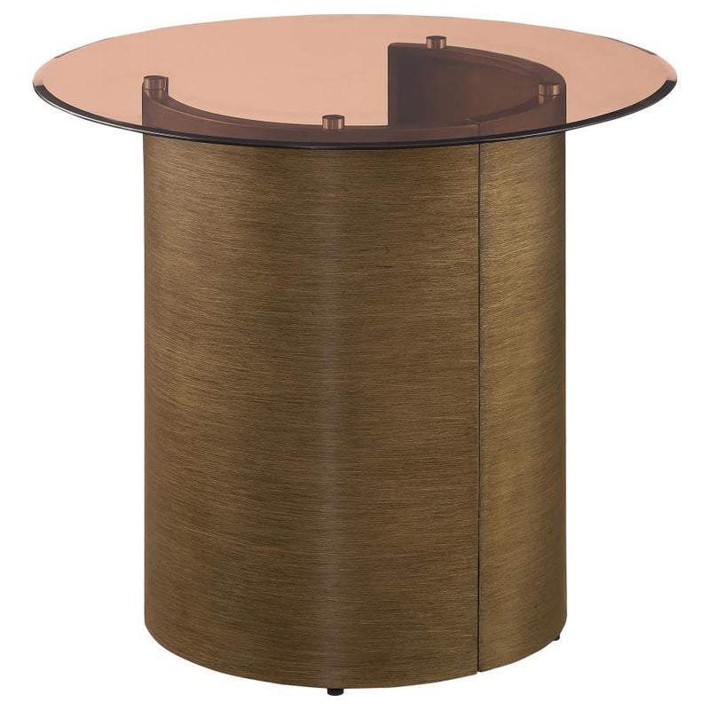 Morena - Round Tawny Glass Top Side End Table - Brushed Bronze