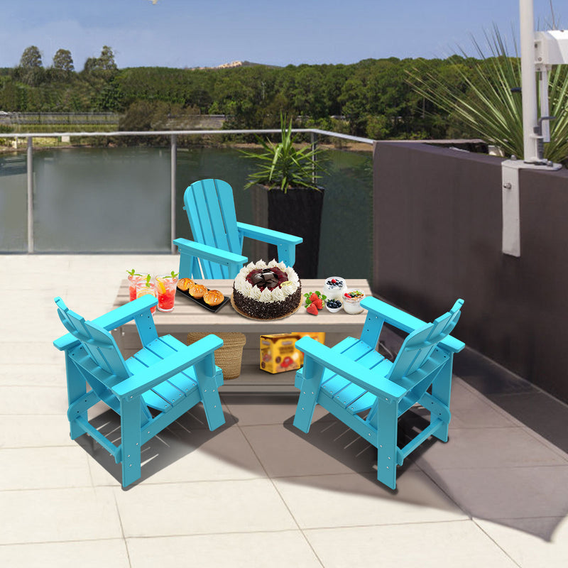 Combo for Family: 2 Plastic Adirondack Chairs & an Outdoor Side Table.  Outdoor Adirondack Chair Patio Lounge Chairs Classic Design (Blue)