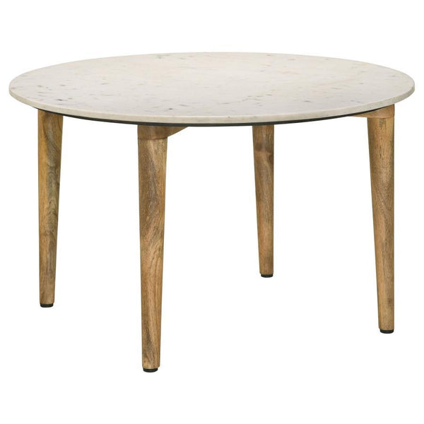 Aldis - Round Marble Top Coffee Table - White And Natural