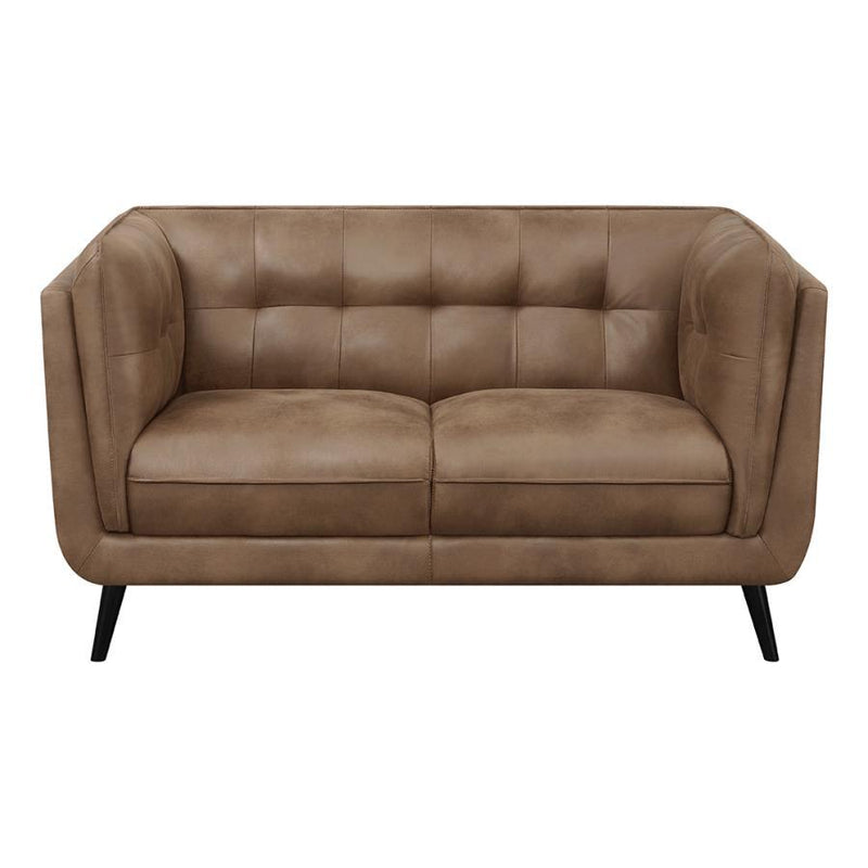 Thatcher - Upholstered Tuxedo Arm Tufted Loveseat - Brown