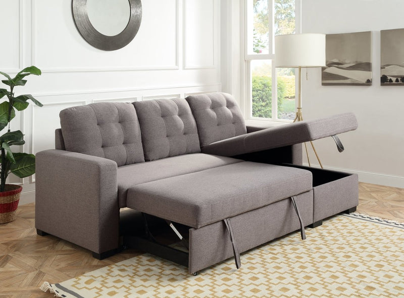 ACME Chambord Reversible Storage Sleeper Sectional Sofa, Gray Fabric 55555 - Atlantic Fine Furniture Inc