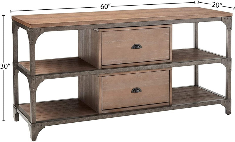 ACME Gorden TV Stand in Weathered Oak & Antique Silver 91504 - Atlantic Fine Furniture Inc