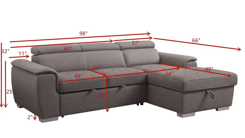 ACME Haruko Storage Sleeper Sectional Sofa, Light Brown PU 55535 - Atlantic Fine Furniture Inc