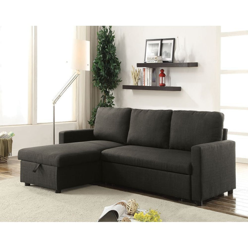 ACME Hiltons Sectional Sofa w/Sleeper in Charcoal Linen 52300 - Atlantic Fine Furniture Inc