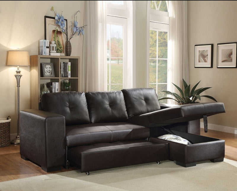 ACME Lloyd Sectional Sofa w/Sleeper in Black PU 53345 - Atlantic Fine Furniture Inc