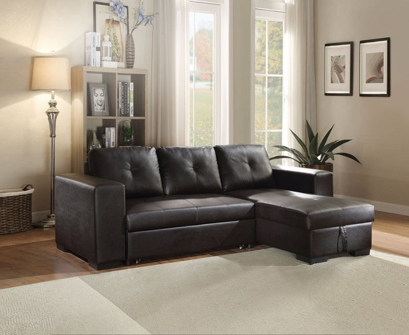 ACME Lloyd Sectional Sofa w/Sleeper in Black PU 53345 - Atlantic Fine Furniture Inc