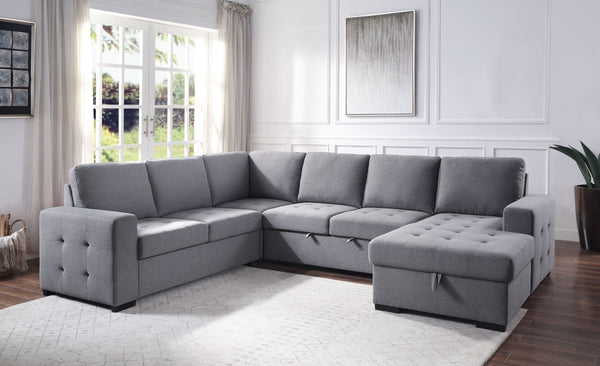 ACME Nardo Storage Sleeper Sectional Sofa, Gray Fabric 55545 - Atlantic Fine Furniture Inc