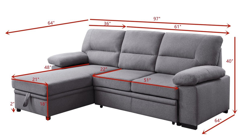 ACME Nazli Reversible Storage Sleeper Sectional Sofa, Gray Fabric 55525 - Atlantic Fine Furniture Inc