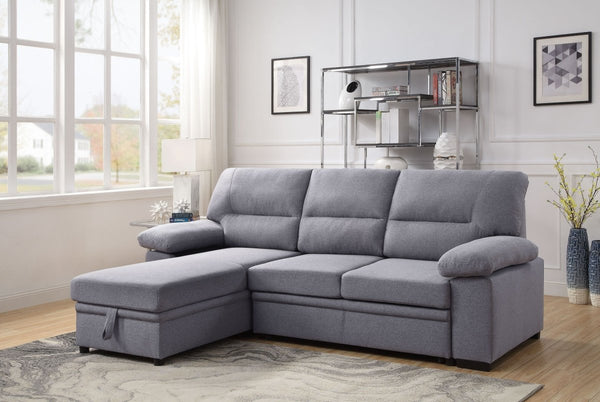 ACME Nazli Reversible Storage Sleeper Sectional Sofa, Gray Fabric 55525 - Atlantic Fine Furniture Inc