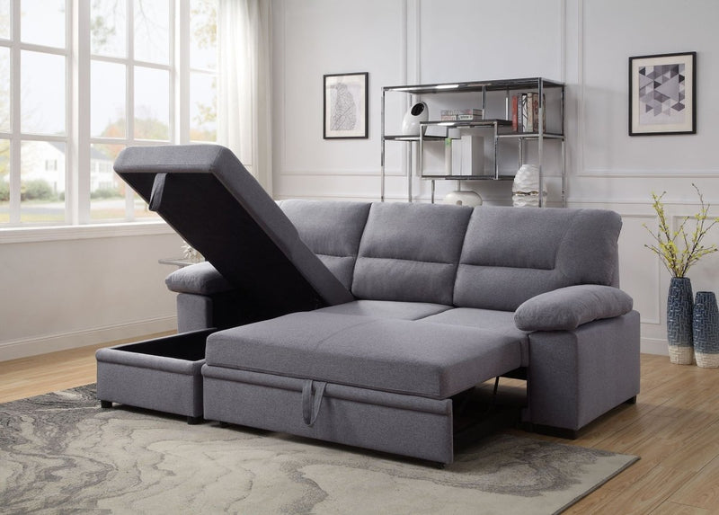 ACME Nazli Reversible Storage Sleeper Sectional Sofa, Gray Fabric 55525 - Atlantic Fine Furniture Inc