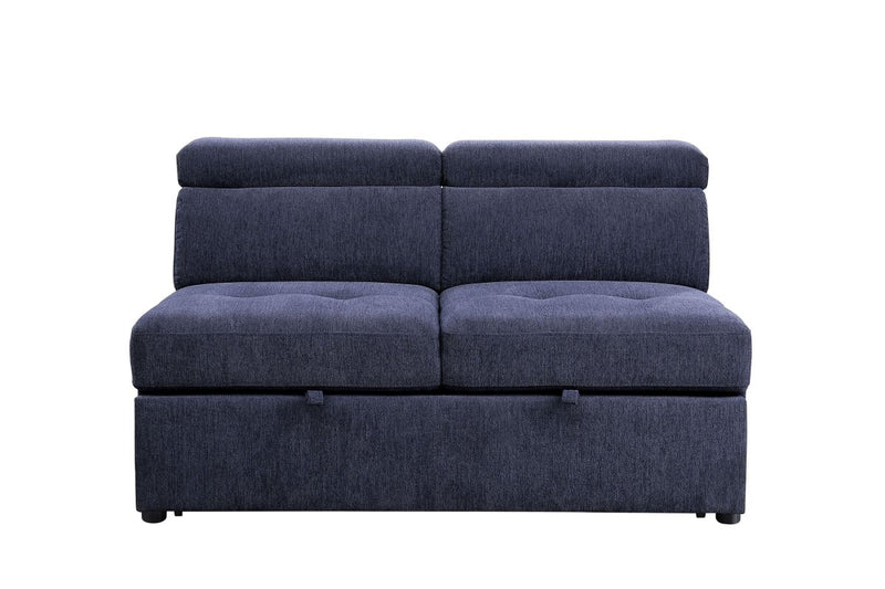 ACME Nekoda Storage Sleeper Sectional Sofa and Ottoman, Navy Blue Fabric 55520 - Atlantic Fine Furniture Inc