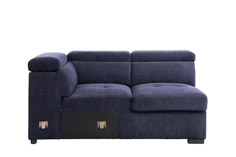 ACME Nekoda Storage Sleeper Sectional Sofa and Ottoman, Navy Blue Fabric 55520 - Atlantic Fine Furniture Inc