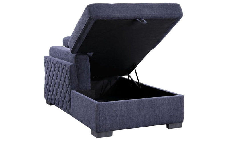 ACME Nekoda Storage Sleeper Sectional Sofa and Ottoman, Navy Blue Fabric 55520 - Atlantic Fine Furniture Inc