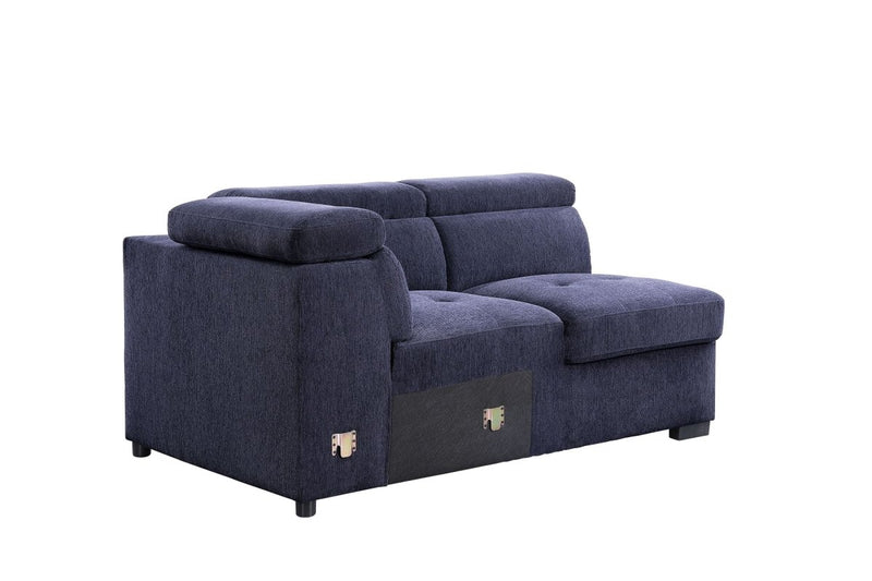 ACME Nekoda Storage Sleeper Sectional Sofa and Ottoman, Navy Blue Fabric 55520 - Atlantic Fine Furniture Inc