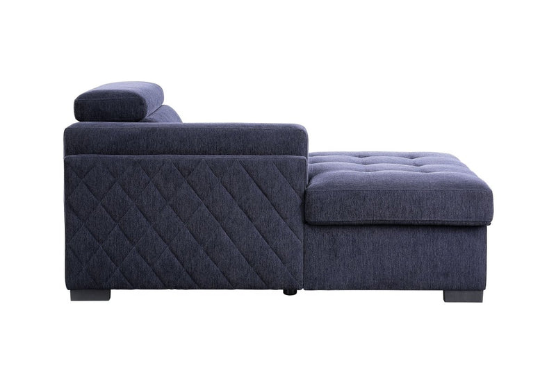 ACME Nekoda Storage Sleeper Sectional Sofa and Ottoman, Navy Blue Fabric 55520 - Atlantic Fine Furniture Inc