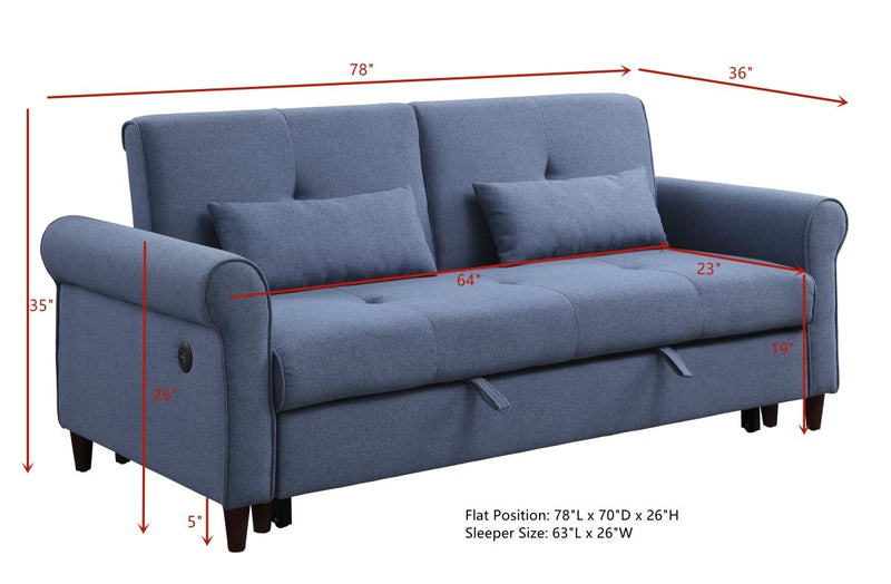 ACME Nichelle Sleeper Sofa, Blue Fabric 55565 - Atlantic Fine Furniture Inc