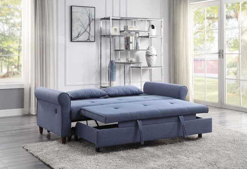 ACME Nichelle Sleeper Sofa, Blue Fabric 55565 - Atlantic Fine Furniture Inc