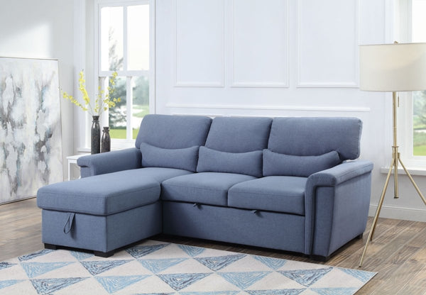 ACME Noemi Reversible Storage Sleeper Sectional Sofa, Blue Fabric 55540 - Atlantic Fine Furniture Inc