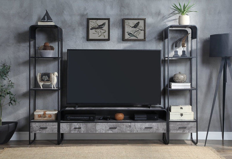 ACME Raziela TV Stand, Concrete Gray & Black Finish LV01142 - Atlantic Fine Furniture Inc