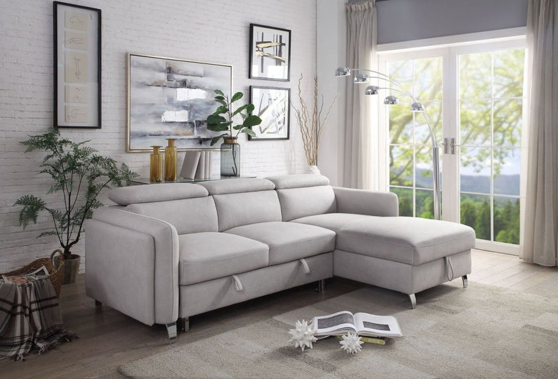 ACME Reyes Sectional Sofa w/Sleeper, Beige Nubuck 56040 - Atlantic Fine Furniture Inc