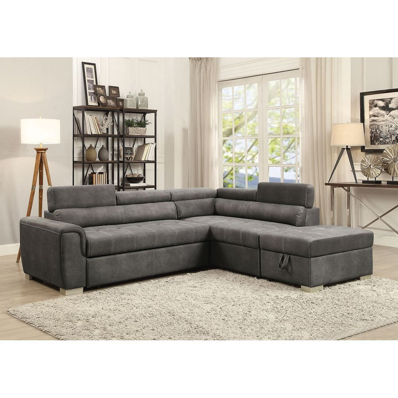 ACME Thelma Sectional Sofa w/Sleeper & Ottoman in Gray Polished Microfiber 50275 - Atlantic Fine Furniture Inc