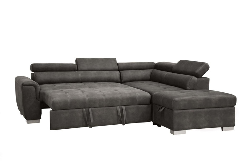 ACME Thelma Sectional Sofa w/Sleeper & Ottoman in Gray Polished Microfiber 50275 - Atlantic Fine Furniture Inc