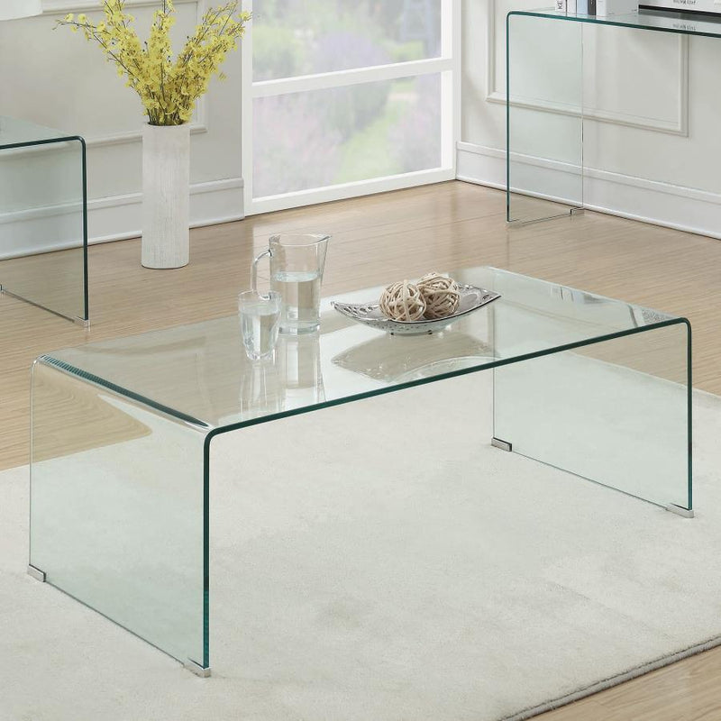 Ripley - Rectangular Tempered Bent Glass Coffee Table - Clear - Atlantic Fine Furniture Inc