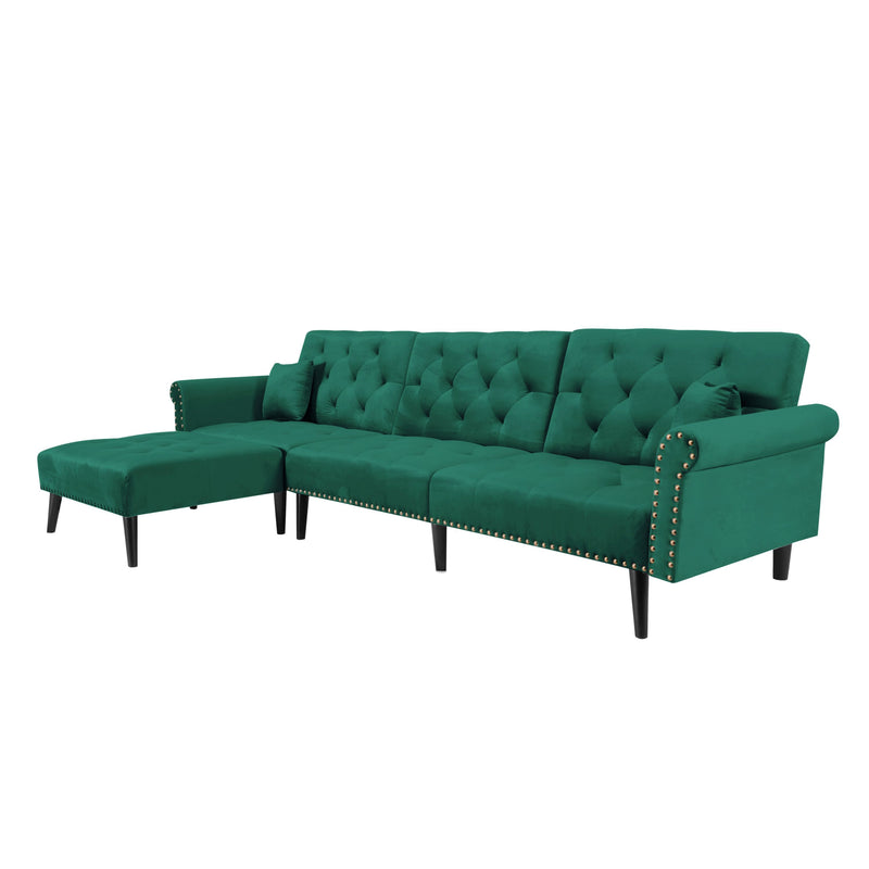 Convertible Sofa bed sleeper GREEN velvet (same as W223S00707。Size difference, See Details in page.)