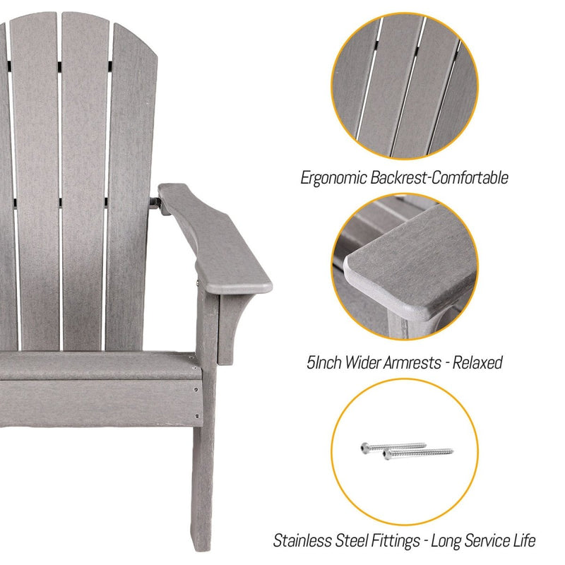 Adirondack Chair Holder HDPE Patio Chairs Weather Resistant Outdoor Chairs for Lawn, Deck, Backyard, Garden, Fire Pit, Plastic Outdoor Chairs -Gray - Atlantic Fine Furniture Inc