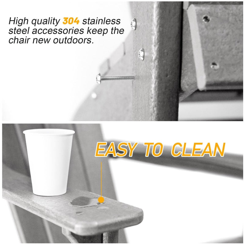 Adirondack Chair Holder HDPE Patio Chairs Weather Resistant Outdoor Chairs for Lawn, Deck, Backyard, Garden, Fire Pit, Plastic Outdoor Chairs -Gray - Atlantic Fine Furniture Inc