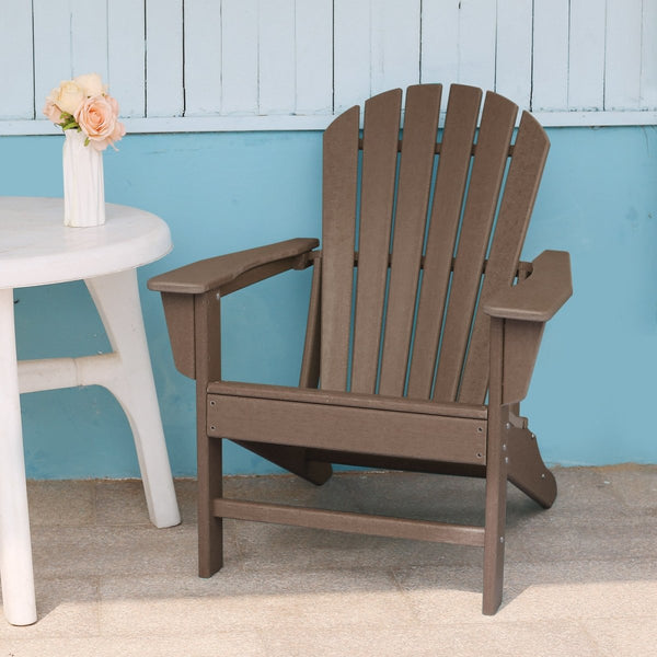 Adirondack Chair Holder HDPE Patio Chairs Weather Resistant Outdoor Chairs for Lawn, Deck, Backyard, Garden, Fire Pit, Plastic Outdoor Chairs - Teak - Atlantic Fine Furniture Inc